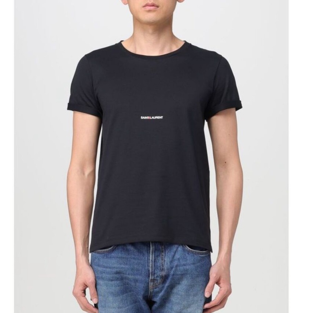 Saint Laurent Men’s Logo Cotton T-Shirt Black Crewneck Size Large